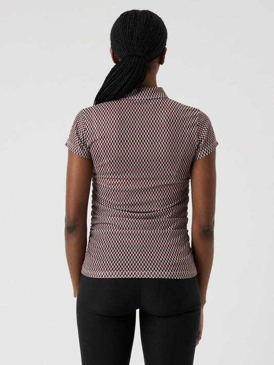 Breeze Mesh Cap-Sleeved Top Abstract Wave