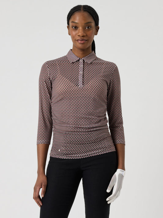 Breeze Mesh 3/4-Sleeved Top Abstract Wave