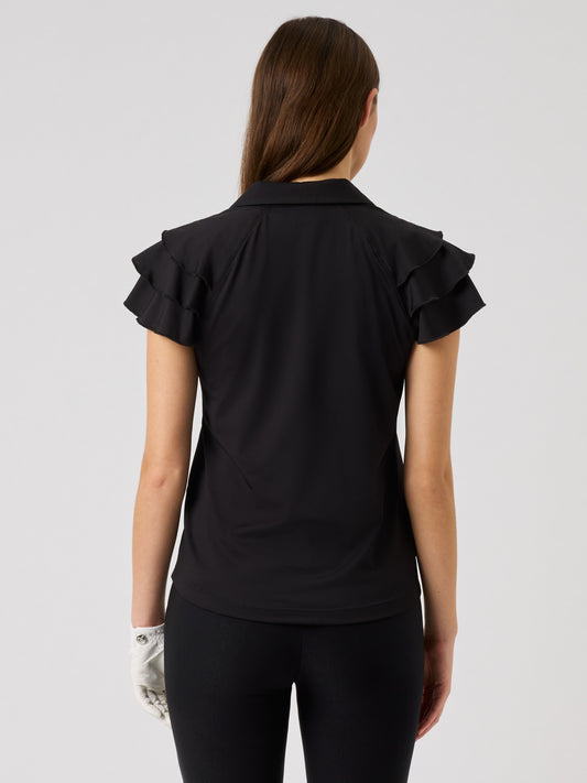 Frill Cap-Sleeved Top Black