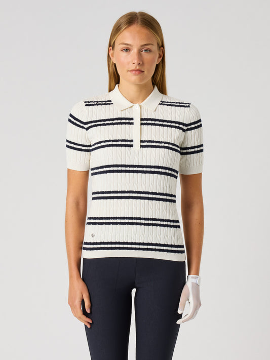 Stripe Madelene 1/2s Polo Shirt White