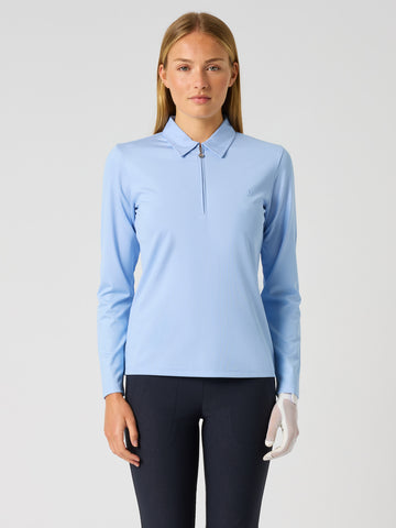 Ribbed Ls Polo Shirt Light Blue