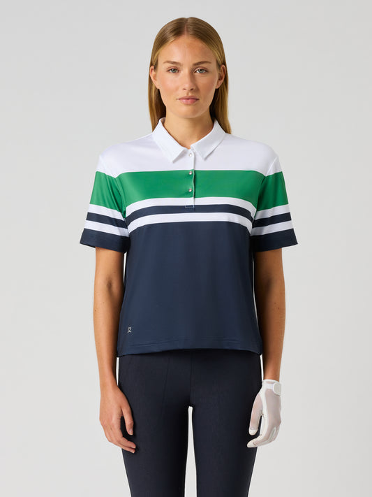 Cropped Striped 1/2s Polo Shirt Navy