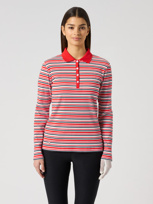 Stripe Rib Ls Polo Shirt Multi stripe Poppy