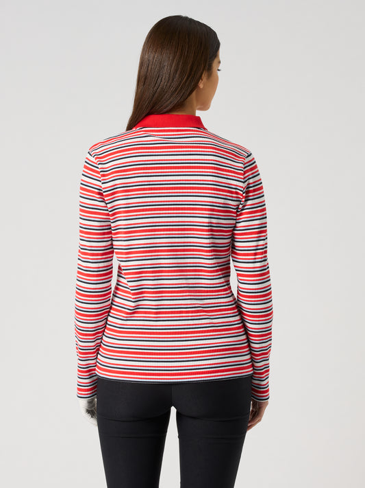 Stripe Rib Ls Polo Shirt Multi stripe Poppy