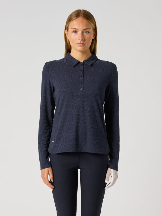 Graphic Jaquard Ls Poloshirt Navy