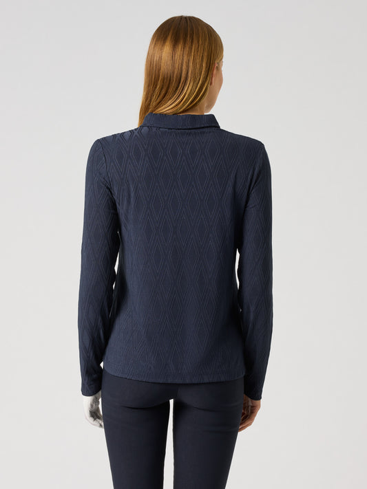 Graphic Jaquard Ls Poloshirt Navy